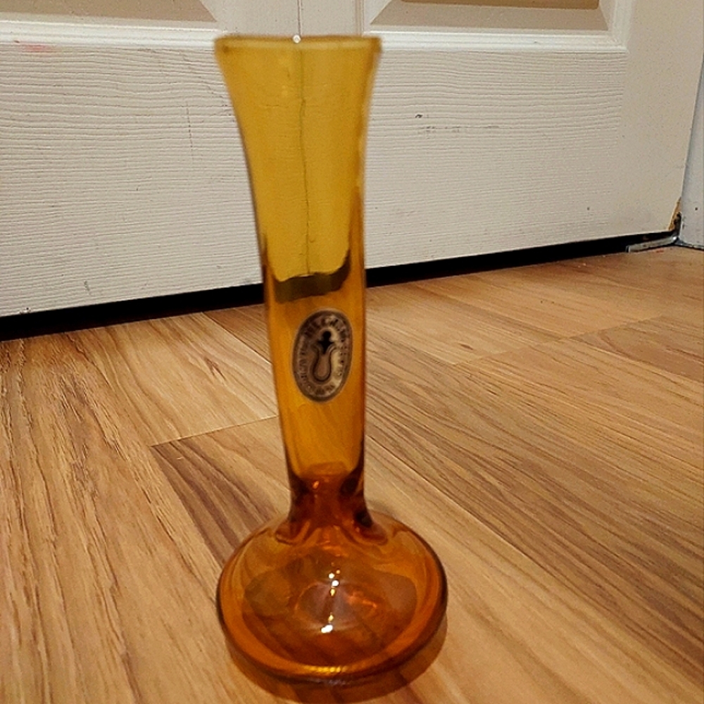 Vintage Handblown Pilgrim Glass Amber Glass Bud Vase